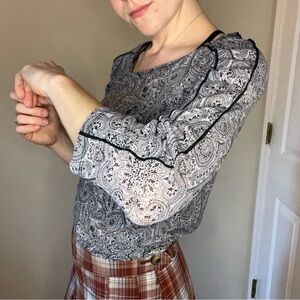 The Limited Whimsigoth Black and White Paisley Mesh Blouse